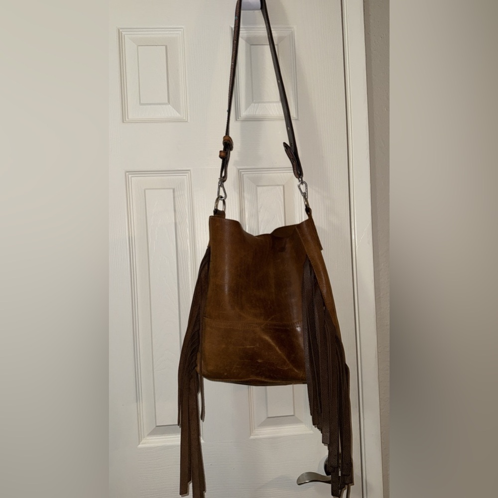 Brown Leather Fringe Shoulder Bag - Women